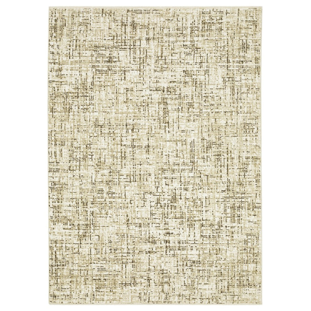 HomeRoots 3' Modern Ivory and Brown Abstract Area Rug - Durable, Stain-Resistant Design for Any Space 10' X 13' 576385