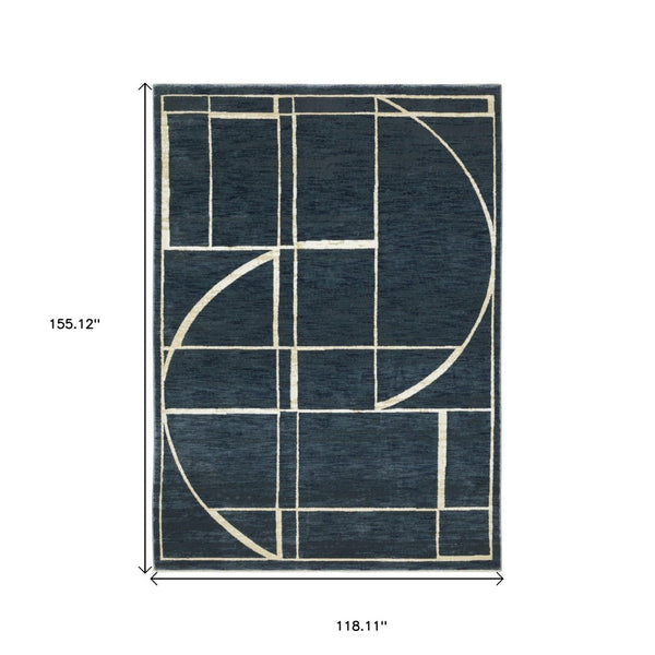 HomeRoots 3' Blue and Ivory Geometric Area Rug - Contemporary Design for High-Traffic Spaces, Stain-Resistant 10' X 13' 576386