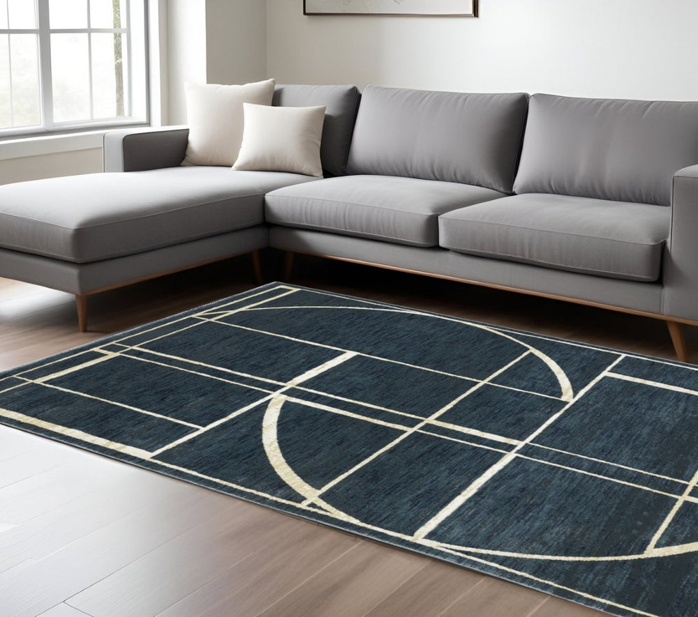 HomeRoots 3' Blue and Ivory Geometric Area Rug - Contemporary Design for High-Traffic Spaces, Stain-Resistant 10' X 13' 576386