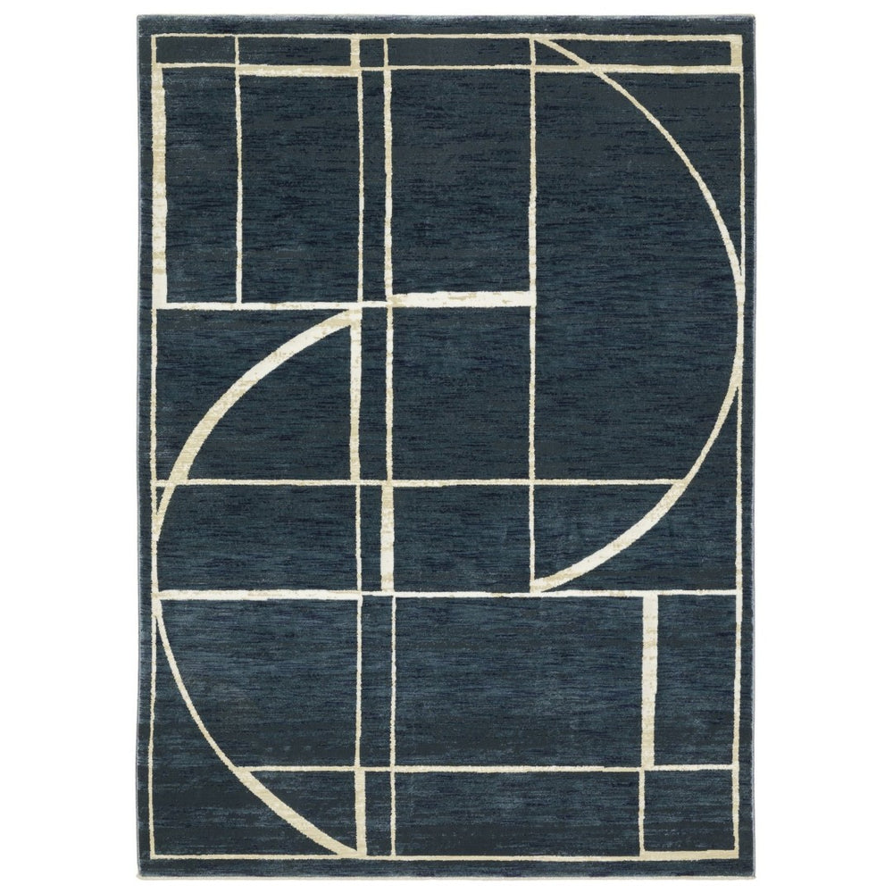 HomeRoots 3' Blue and Ivory Geometric Area Rug - Contemporary Design for High-Traffic Spaces, Stain-Resistant 10' X 13' 576386