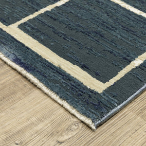 HomeRoots 3' Blue and Ivory Geometric Area Rug - Contemporary Design for High-Traffic Spaces, Stain-Resistant 10' X 13' 576386