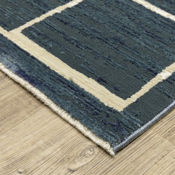 HomeRoots 3' Blue and Ivory Geometric Area Rug - Contemporary Design for High-Traffic Spaces, Stain-Resistant 10' X 13' 576386