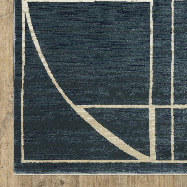 HomeRoots 3' Blue and Ivory Geometric Area Rug - Contemporary Design for High-Traffic Spaces, Stain-Resistant 10' X 13' 576386
