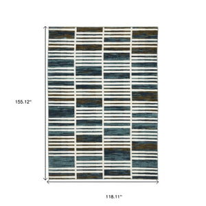 Homeroots 3' Stylish Ivory Geometric Area Rug – Stain Resistant, Soft Texture For Elegant Home Decor Enhancement 10' X 13' Polypropylene,Polyester 576387