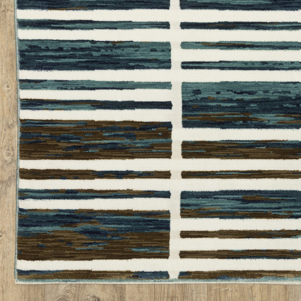 Homeroots 3' Stylish Ivory Geometric Area Rug – Stain Resistant, Soft Texture For Elegant Home Decor Enhancement 10' X 13' Polypropylene,Polyester 576387