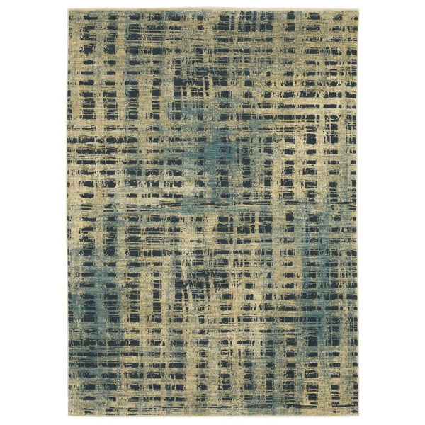 HomeRoots 3' Beige and Blue Geometric Area Rug - Modern Design for High-Traffic Spaces, Durable and Stylish 10' X 13' 576389