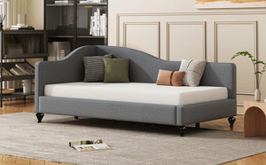 English Elm Twin L-Shaped Linen Daybed with Solid Wood Legs — Semi-Enclosed Modern Design, Durable Support Gray SF100145AAE