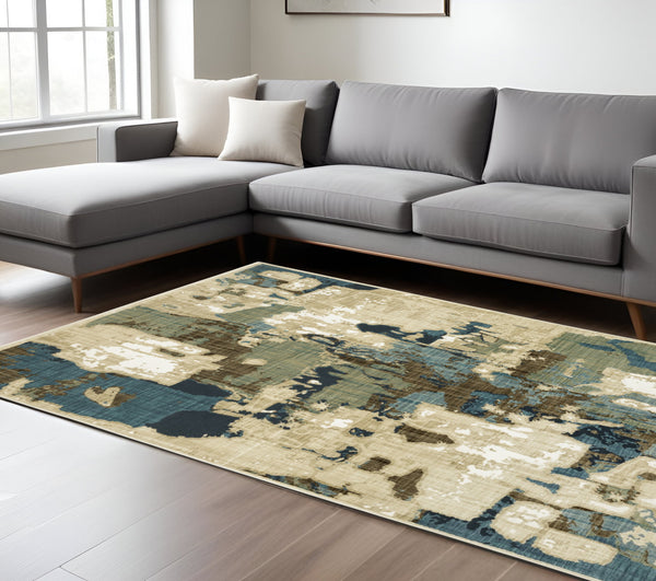 Homeroots 3' Abstract Beige Area Rug - Stylish And Stain-resistant Design For Modern Living Spaces 10' X 13' Polypropylene,Polyester 576393