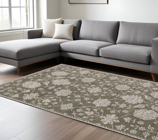Homeroots 4' Gray Oriental Area Rug - Stylish, Stain-resistant Design For Cozy Spaces And Modern Decor 10' X 13' Polyester 576395