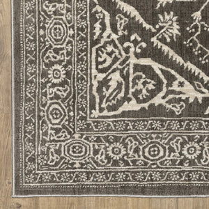 Homeroots 5' Ivory And Gold Oriental Area Rug - Stain Resistant, Stylish Design For Any Home Decor 10' X 13' Polyester 576396