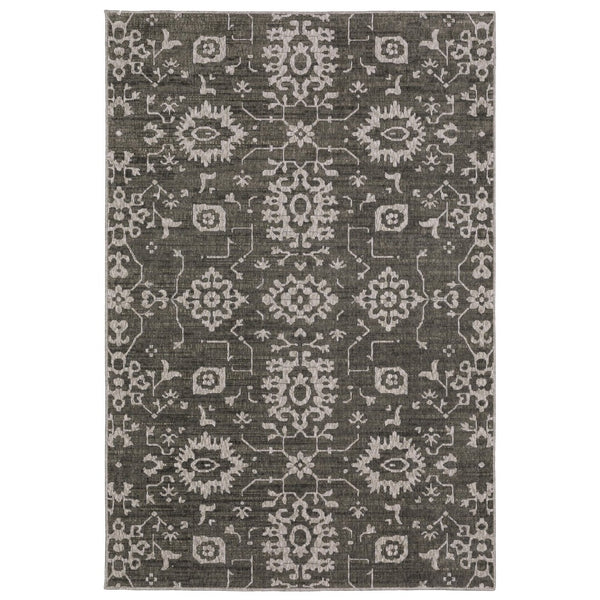HomeRoots 5' Timeless Ivory and Gray Oriental Area Rug - Stain-Resistant, Durable Design for Any Room 10' X 13' 576398