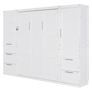 English Elm Queen Murphy Wall Bed with Wardrobe Drawers and Shelves for Studio or Guest Room White LP000865AAK-2