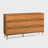 58" 6-Drawer Solid Wood Dresser with Curved Front Detail BRATT6DRDCA-T Caramel BRATT6DRDCA-T Walker Edison