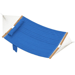 English Elm Double Quilted Beechwood Spreader Bar Hammock for Patio Balcony Backyard Lounging Natural Wood,Navy Blue T3971P474595