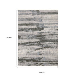 Homeroots 3' Gray Abstract Power Loom Area Rug With Fringe - Stylish, Stain-resistant Design For Any Decor 10' X 13' Polyester 576401