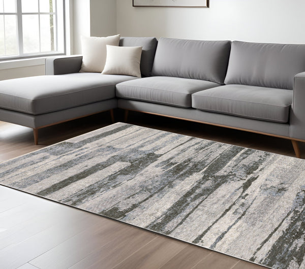 Homeroots 3' Gray Abstract Power Loom Area Rug With Fringe - Stylish, Stain-resistant Design For Any Decor 10' X 13' Polyester 576401