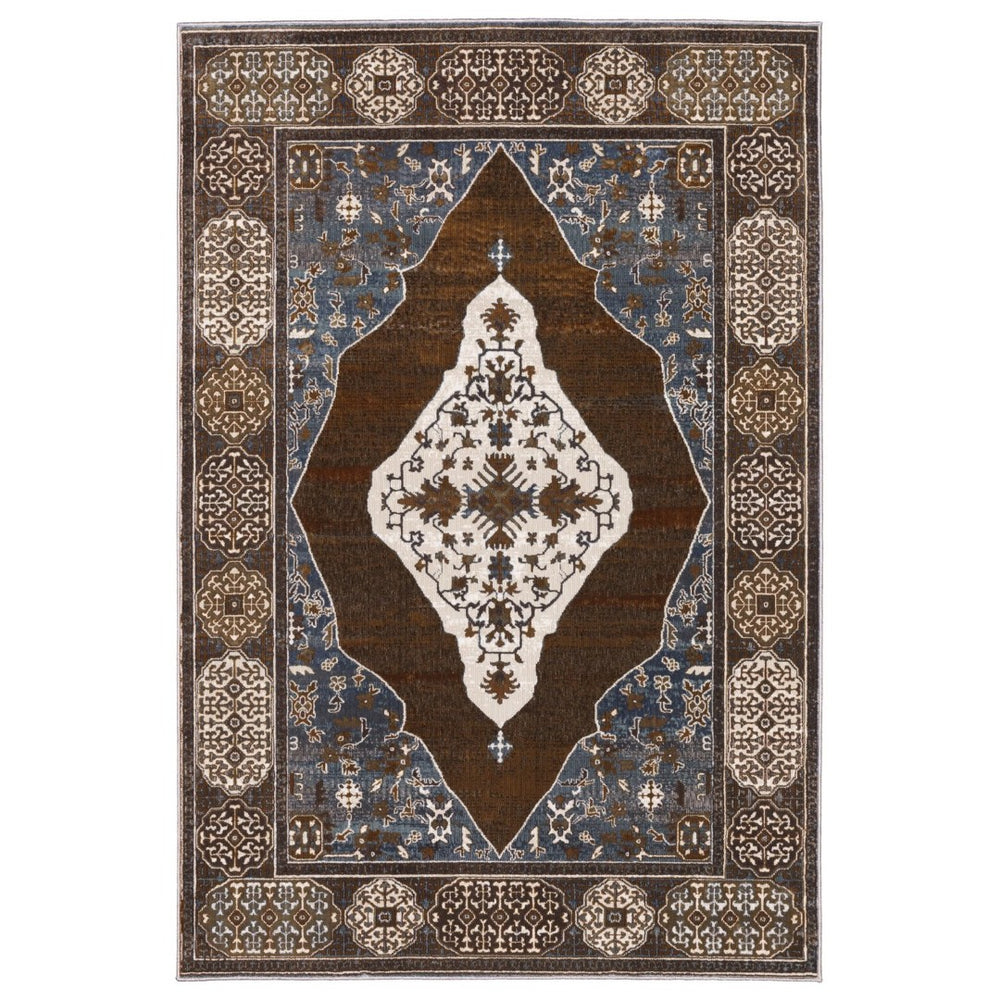 HomeRoots 4' Gray and Blue Medallion Area Rug – Durable, Stylish Design for Entryways, Bedrooms, and More! 10' X 13' 576402