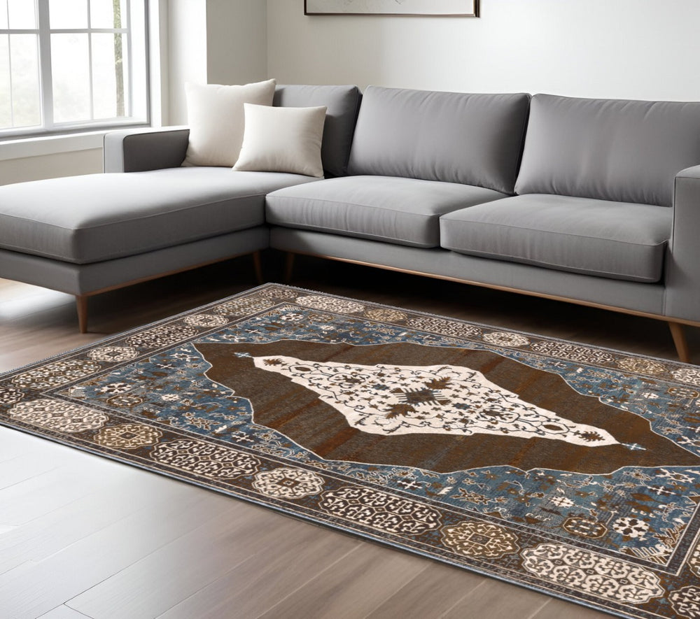 HomeRoots 4' Gray and Blue Medallion Area Rug – Durable, Stylish Design for Entryways, Bedrooms, and More! 10' X 13' 576402