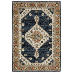 HomeRoots 3' Blue and Orange Medallion Area Rug - Stylish, Durable, Stain-Resistant Design for Any Room 8' X 11' 576403