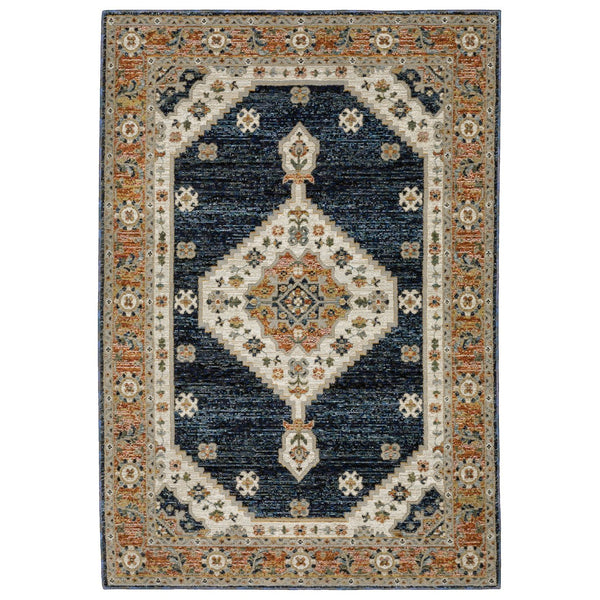 Homeroots 2' Blue Medallion Power Loom Area Rug - Stain Resistant, Soft Texture Perfect For Homes With Kids & Pets 9' X 12' Polypropylene 576404