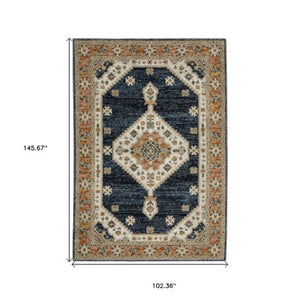 Homeroots 2' Blue Medallion Power Loom Area Rug - Stain Resistant, Soft Texture Perfect For Homes With Kids & Pets 9' X 12' Polypropylene 576404