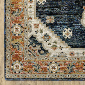 HomeRoots 3' Blue and Orange Medallion Area Rug - Stylish, Durable, Stain-Resistant Design for Any Room 9' X 12' 576404