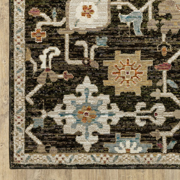 HomeRoots 3' Classic Brown, Black, and Tan Oriental Area Rug – Stylish, Stain-Resistant Home Essential 8' X 11' 576405