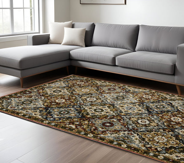 Homeroots 2' Charming Medallion Area Rug In Red, Yellow & Ivory - Stain Resistant For Homes With Kids & Pets 8' X 11' Polypropylene 576407