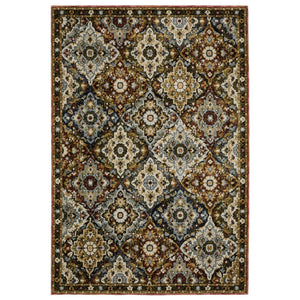 HomeRoots 3' Elegant Red and Ivory Tan Medallion Area Rug – Durable, Stain-Resistant Design for High-Traffic Spaces 8' X 11' 576407