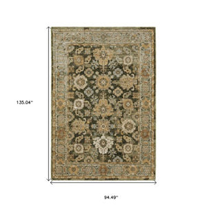 Homeroots 2' Enchanting Green Oriental Area Rug - Stain Resistant, Perfect For Homes With Kids And Pets! 8' X 11' Polypropylene 576409