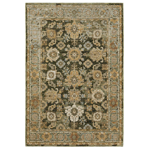 HomeRoots 3' Elegant Green and Gold Oriental Area Rug - Durable, Stain-Resistant Design for Timeless Style 8' X 11' 576409