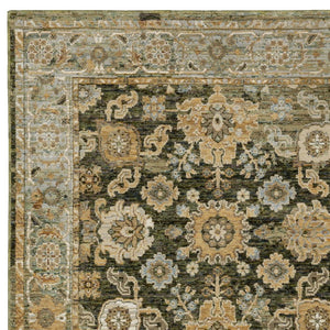 Homeroots 2' Enchanting Green Oriental Area Rug - Stain Resistant, Perfect For Homes With Kids And Pets! 8' X 11' Polypropylene 576409