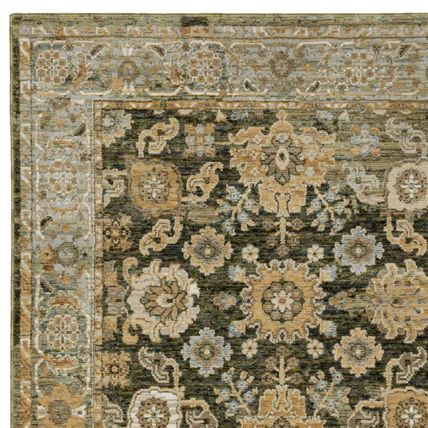 Homeroots 2' Enchanting Green Oriental Area Rug - Stain Resistant, Perfect For Homes With Kids And Pets! 8' X 11' Polypropylene 576409