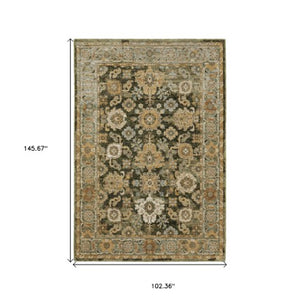 Homeroots 2' Enchanting Green Oriental Area Rug - Stain Resistant, Perfect For Homes With Kids And Pets! 9' X 12' Polypropylene 576410