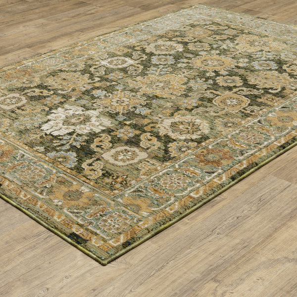 Homeroots 2' Enchanting Green Oriental Area Rug - Stain Resistant, Perfect For Homes With Kids And Pets! 9' X 12' Polypropylene 576410