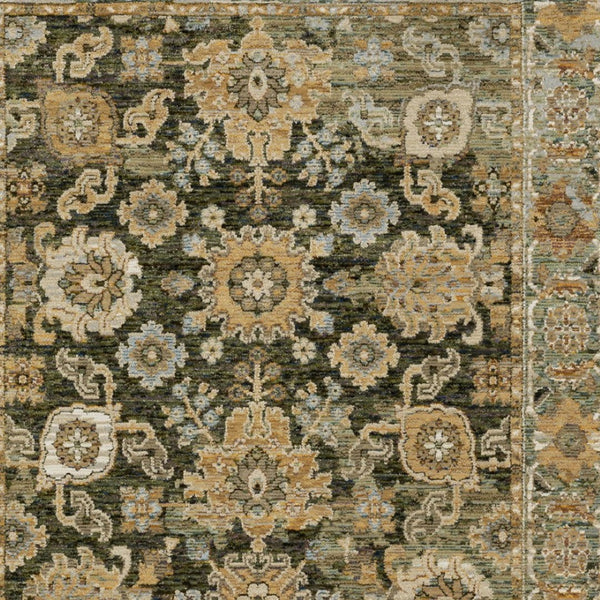 Homeroots 2' Enchanting Green Oriental Area Rug - Stain Resistant, Perfect For Homes With Kids And Pets! 9' X 12' Polypropylene 576410