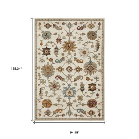 Homeroots 2' Ivory Oriental Area Rug - Stylish Power Loom Design, Stain Resistant, Perfect For Any Decor 8' X 11' Polypropylene 576411