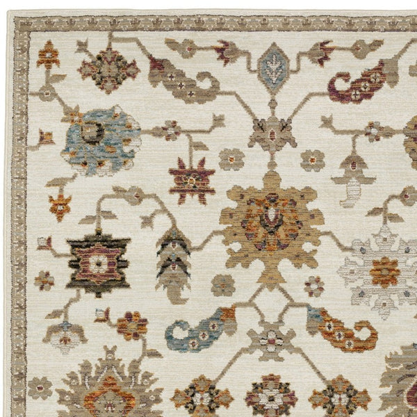 Homeroots 2' Ivory Oriental Area Rug - Stylish Power Loom Design, Stain Resistant, Perfect For Any Decor 8' X 11' Polypropylene 576411