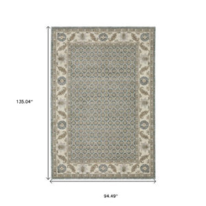 Homeroots 2' Blue Oriental Area Rug – Elegant Power Loom Design, Stain Resistant, Perfect For Pet-friendly Spaces 8' X 11' Polypropylene 576413