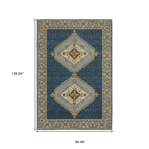 Homeroots 2' Blue Medallion Area Rug – Stain-resistant Power Loom Design For Stylish Spaces With Kids & Pets 8' X 11' Polypropylene 576415