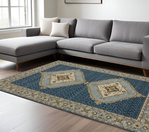Homeroots 2' Blue Medallion Area Rug – Stain-resistant Power Loom Design For Stylish Spaces With Kids & Pets 8' X 11' Polypropylene 576415