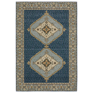 HomeRoots 3' Blue and Gold Medallion Area Rug - Timeless and Durable Accent for Stylish Homes with Pets 8' X 11' 576415