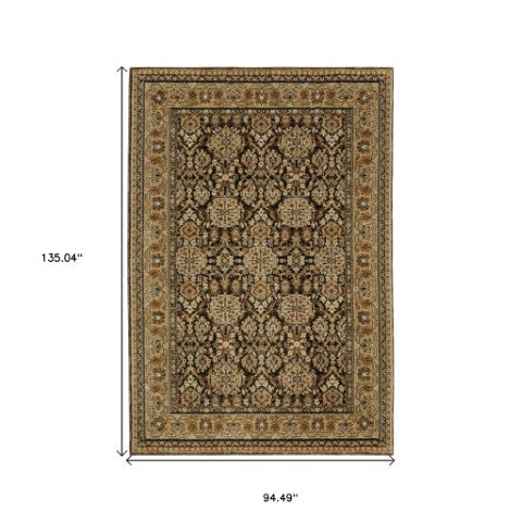 Homeroots 2' Brown Oriental Area Rug - Elegant Design, Stain Resistant, Perfect For Homes With Kids And Pets 8' X 11' Polypropylene 576417