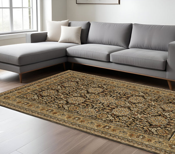 Homeroots 2' Brown Oriental Area Rug - Elegant Design, Stain Resistant, Perfect For Homes With Kids And Pets 8' X 11' Polypropylene 576417