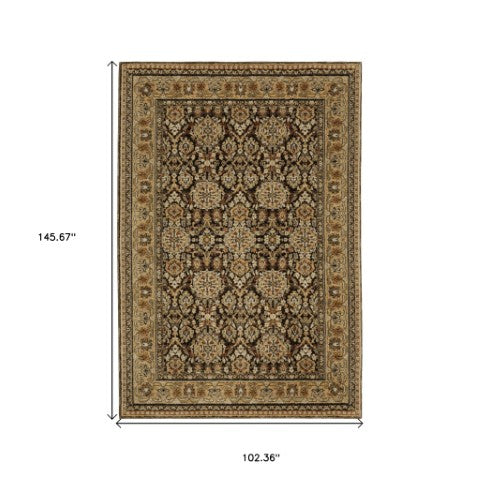 Homeroots 2' Brown Oriental Area Rug - Elegant Design, Stain Resistant, Perfect For Homes With Kids And Pets 9' X 12' Polypropylene 576418