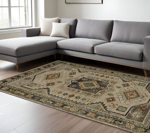 Homeroots 2' Stunning Blue Tribal Area Rug - Stain Resistant, Perfect For Kids And Pets, Adds Warmth To Any Space 8' X 11' Polypropylene 576421