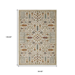 Homeroots 2' Inviting Ivory And Gold Oriental Area Rug - Stain Resistant, Stylish Design For Any Space 8' X 11' Polypropylene 576423