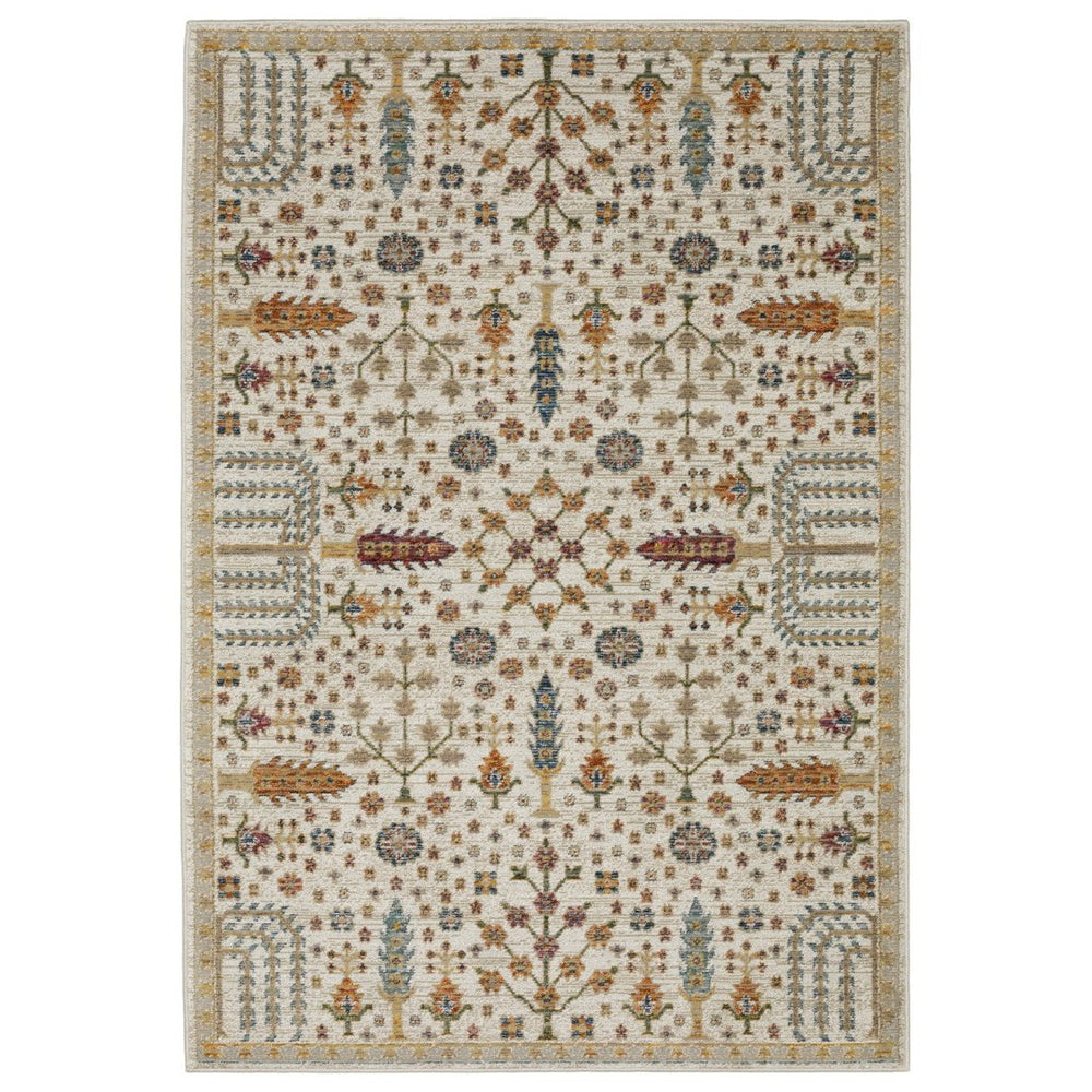 HomeRoots 3' Elegant Ivory and Gold Oriental Area Rug - Stain Resistant, Durable, Perfect for High-Traffic Spaces 8' X 11' 576423