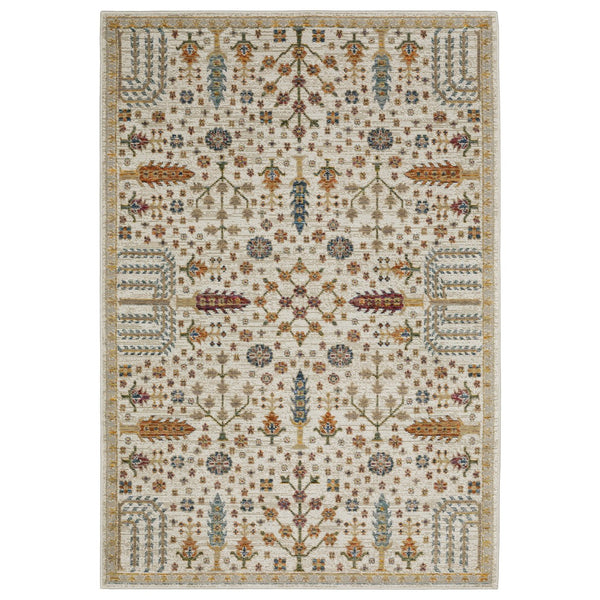 Homeroots 2' Inviting Ivory And Gold Oriental Area Rug - Stain Resistant, Stylish Design For Any Space 8' X 11' Polypropylene 576423