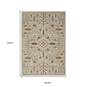 Homeroots 2' Inviting Ivory And Gold Oriental Area Rug - Stain Resistant, Stylish Design For Any Space 9' X 12' Polypropylene 576424